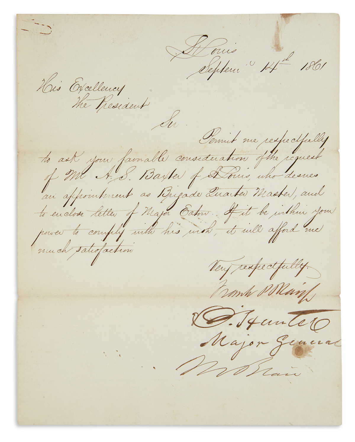 (CIVIL WAR.) MONTGOMERY BLAIR. Group of 6 Autograph Letters Signed and a Letter Signed, each MBlair, including...